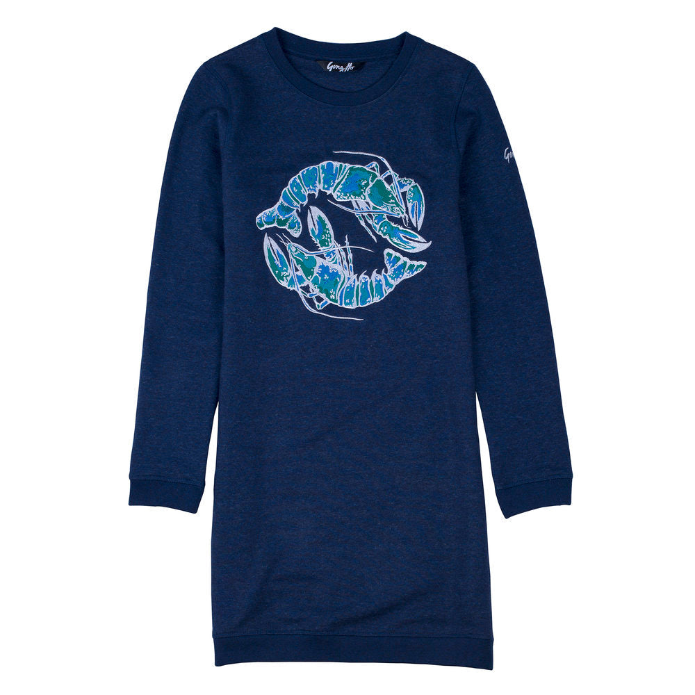 Blue Lobster Embroidered Sweatshirt Dress - SAMPLE