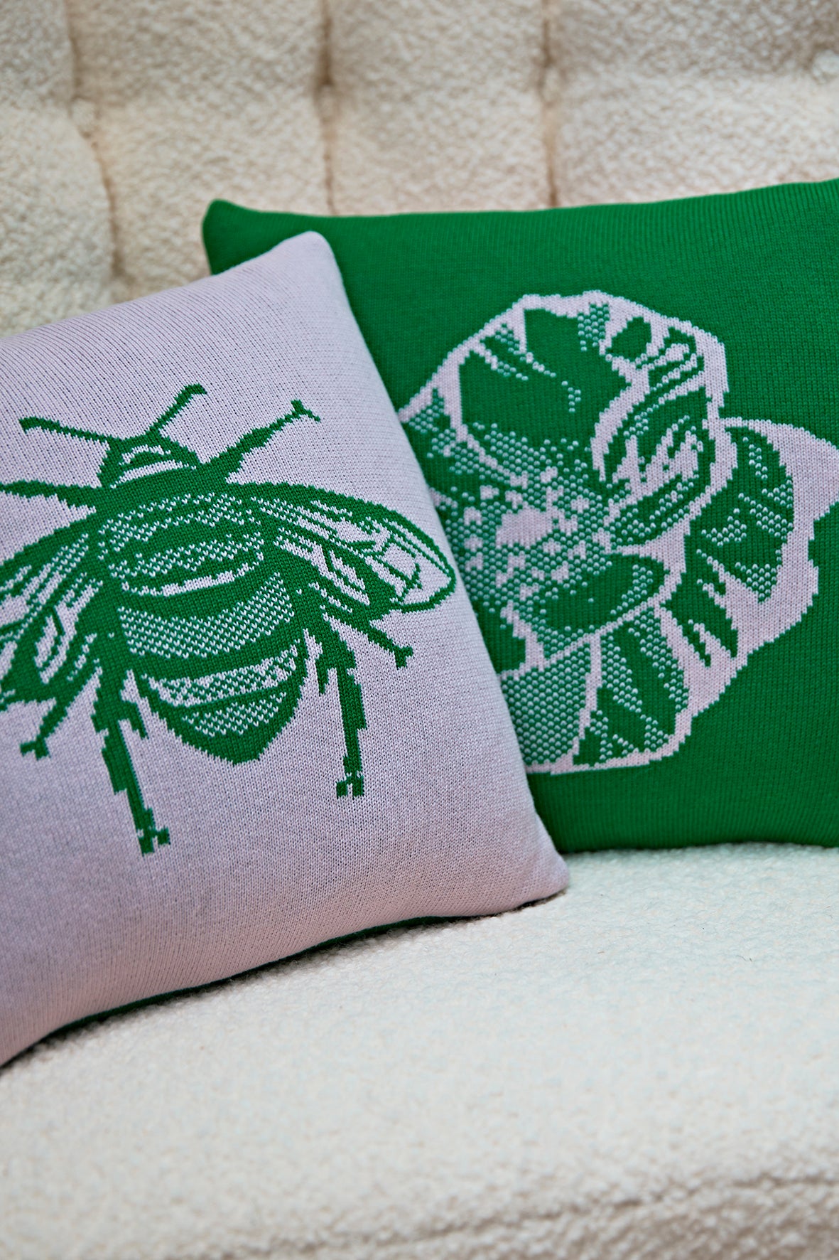 Zero Waste Knitted Bee Cushion in Pink and Green