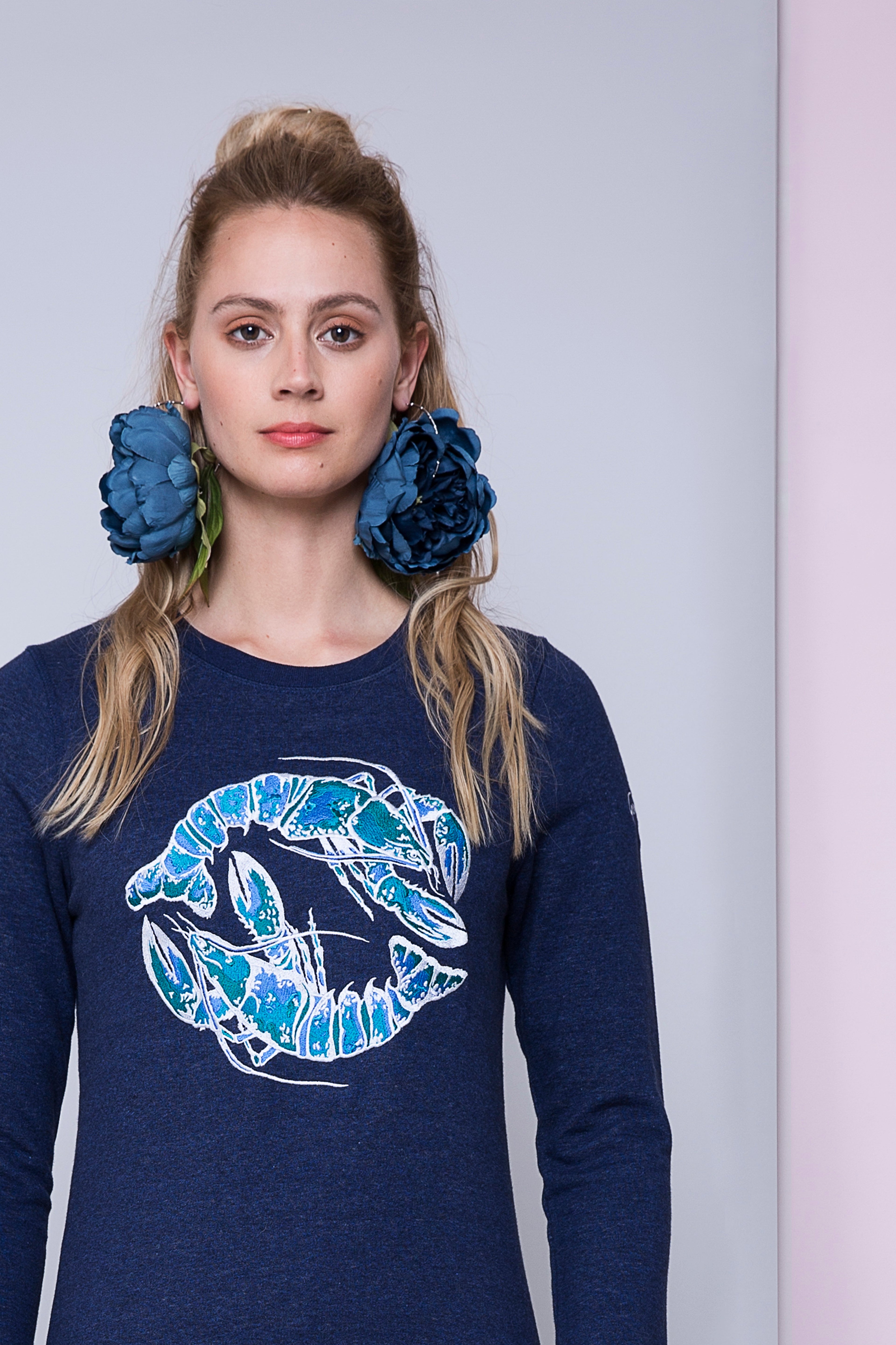 embroidered sweatshirt dress Blue Lobster Embroidered Sweatshirt Dress